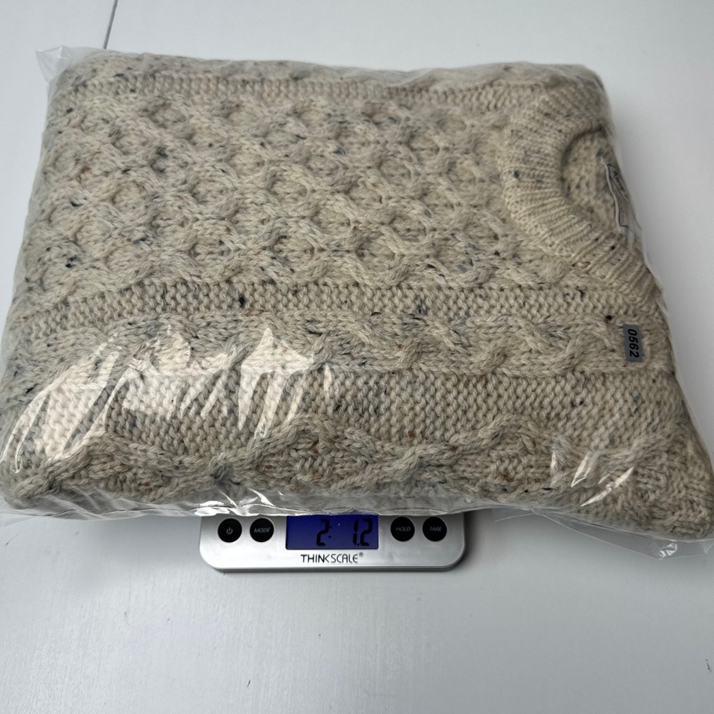 Kerry Traditions Irish Wool Sweater Large Oatmeal Aran Cable Knit Donegal Fleck - Picture 8 of 8